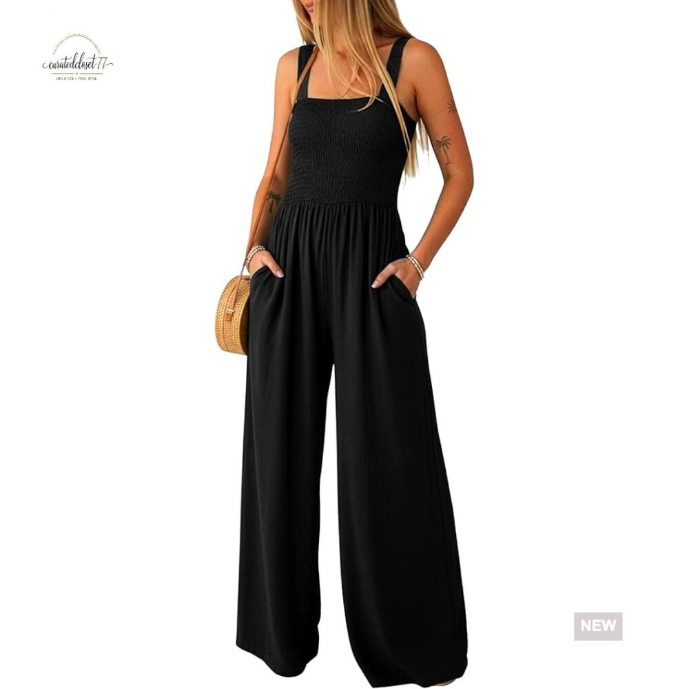 Large Polyester Jumpsuit With Pockets, Smocked To… - image 1